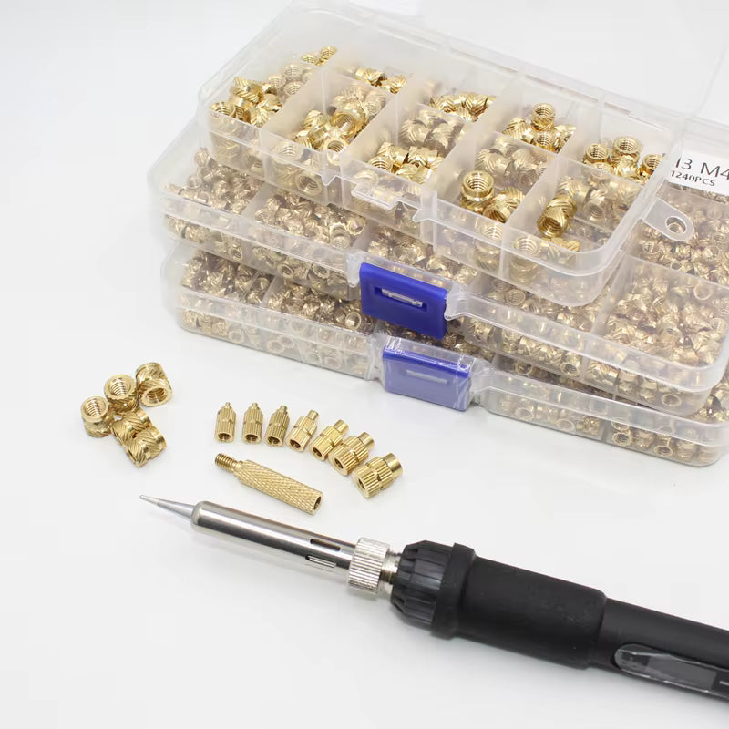 Kit de Insertos + Ferro de Solda para Impressão 3D | Ponteiras em Cobre, Heat-Set Profissional, Compatível com M2 a M8