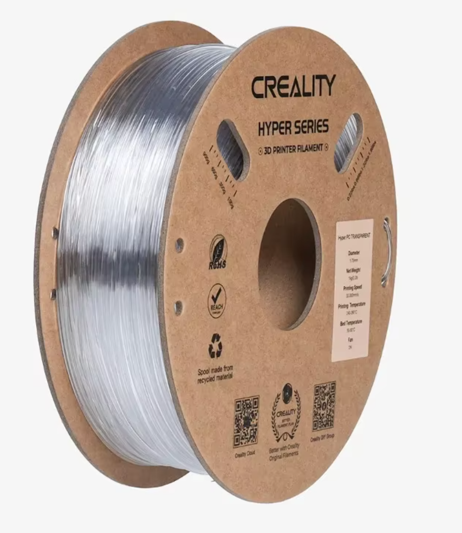 Filamento Creality Hyper PC (Polycarbonate) 1.75mm 1kg - Transparente, Alta Velocidade