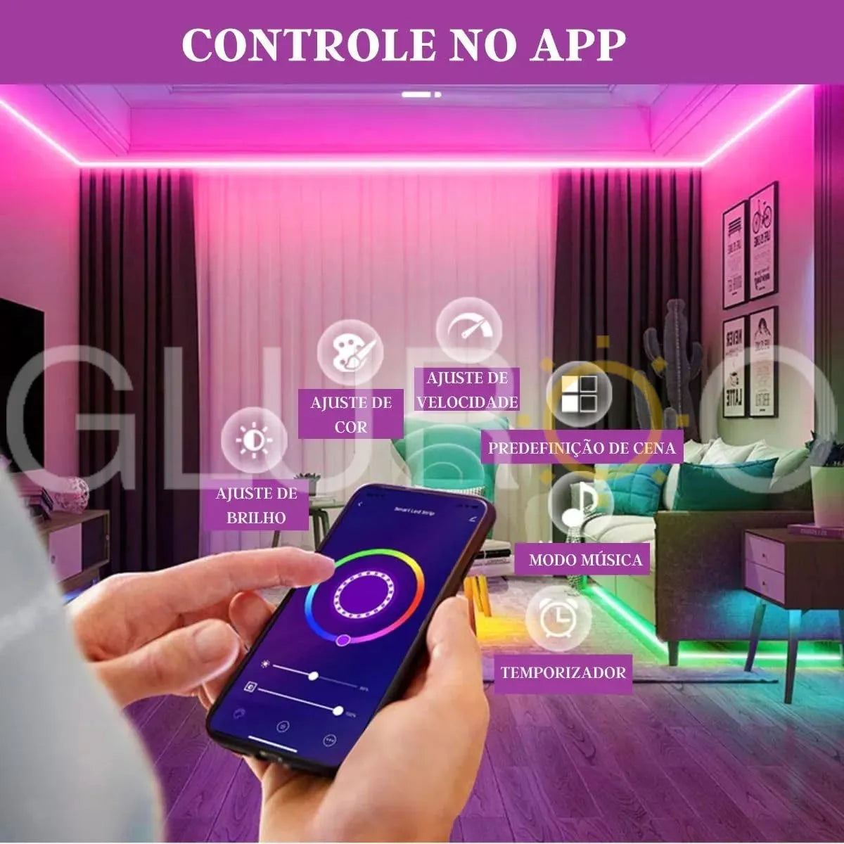 Fita LED Neon 5m RGB IP67 à Prova d’Água com Bluetooth + Fonte 24V – Controle via APP e Controle Remoto