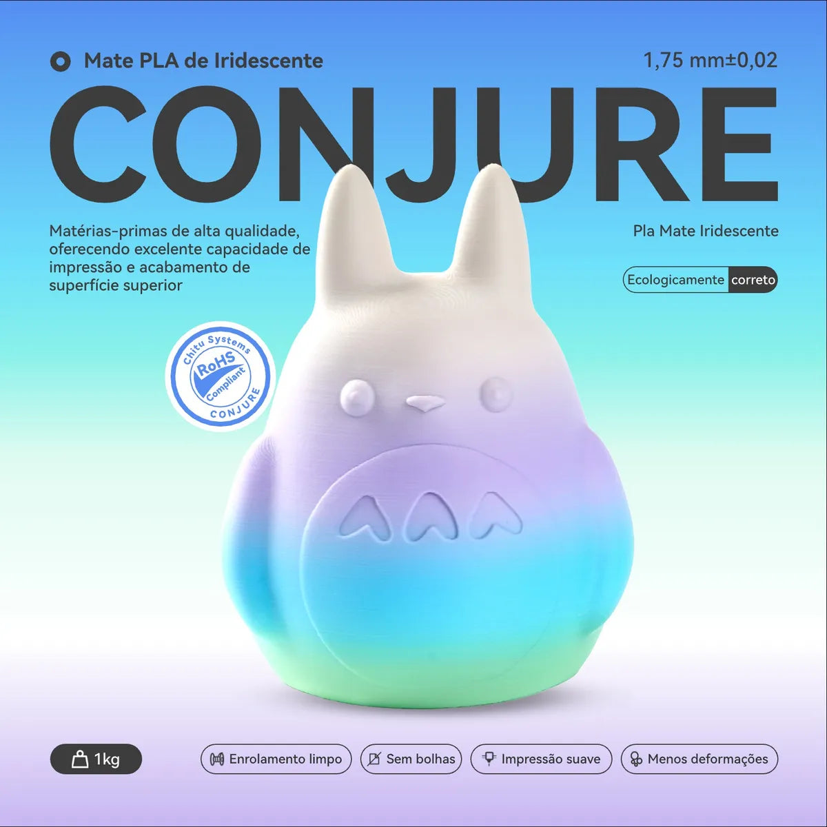 Filamento Conjure PLA Matte Rainbow (Arco-Íris) - 1,75mm - 1Kg