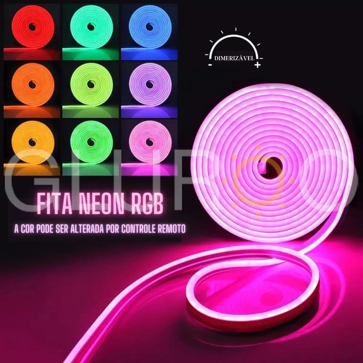 Fita LED Neon 5m RGB IP67 à Prova d’Água com Bluetooth + Fonte 24V – Controle via APP e Controle Remoto