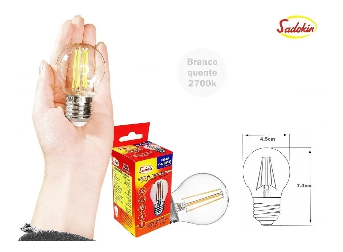 Kit 2 Lâmpadas Bolinha LED 4W Bivolt E27 Mini Bulbo | Luz Branca, Neutra ou Amarela