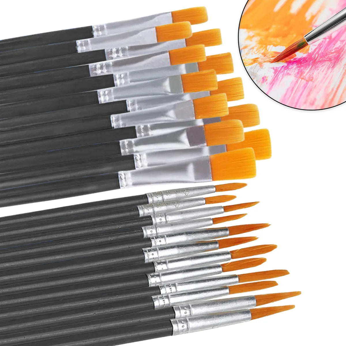 Kit com 24 Pincéis Artísticos – Pontas Finas Redondas e Chatas para Pintura em Acrílica, Aquarela, Guache e Óleo