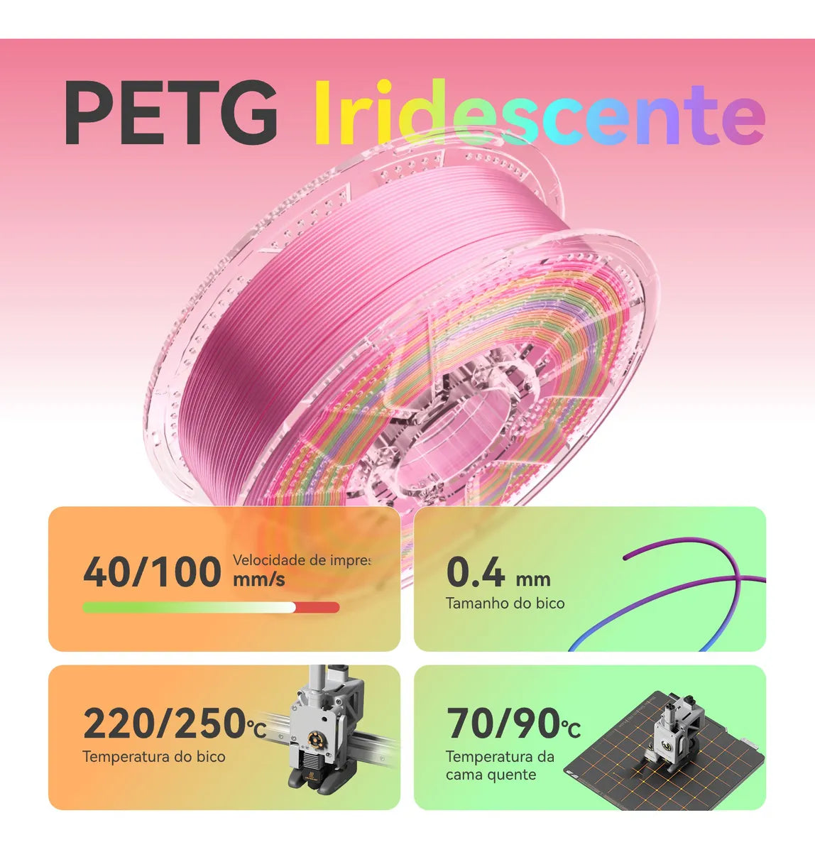 Filamento Conjure PETG Silk Rainbow (Arco-Íris) - 1,75mm - 1Kg