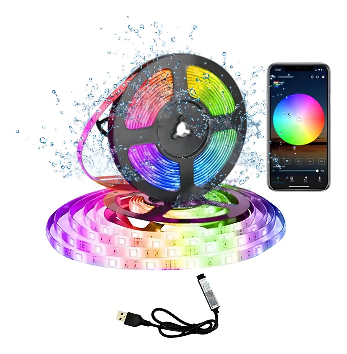 Fita LED 5050 RGB 5m 16 Cores IP65 com Bluetooth – Controle via APP