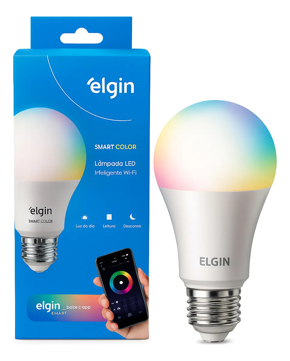 Lâmpada Smart LED RGB 15W Elgin Wi-Fi – Compatível com Alexa e Google | Controle por App