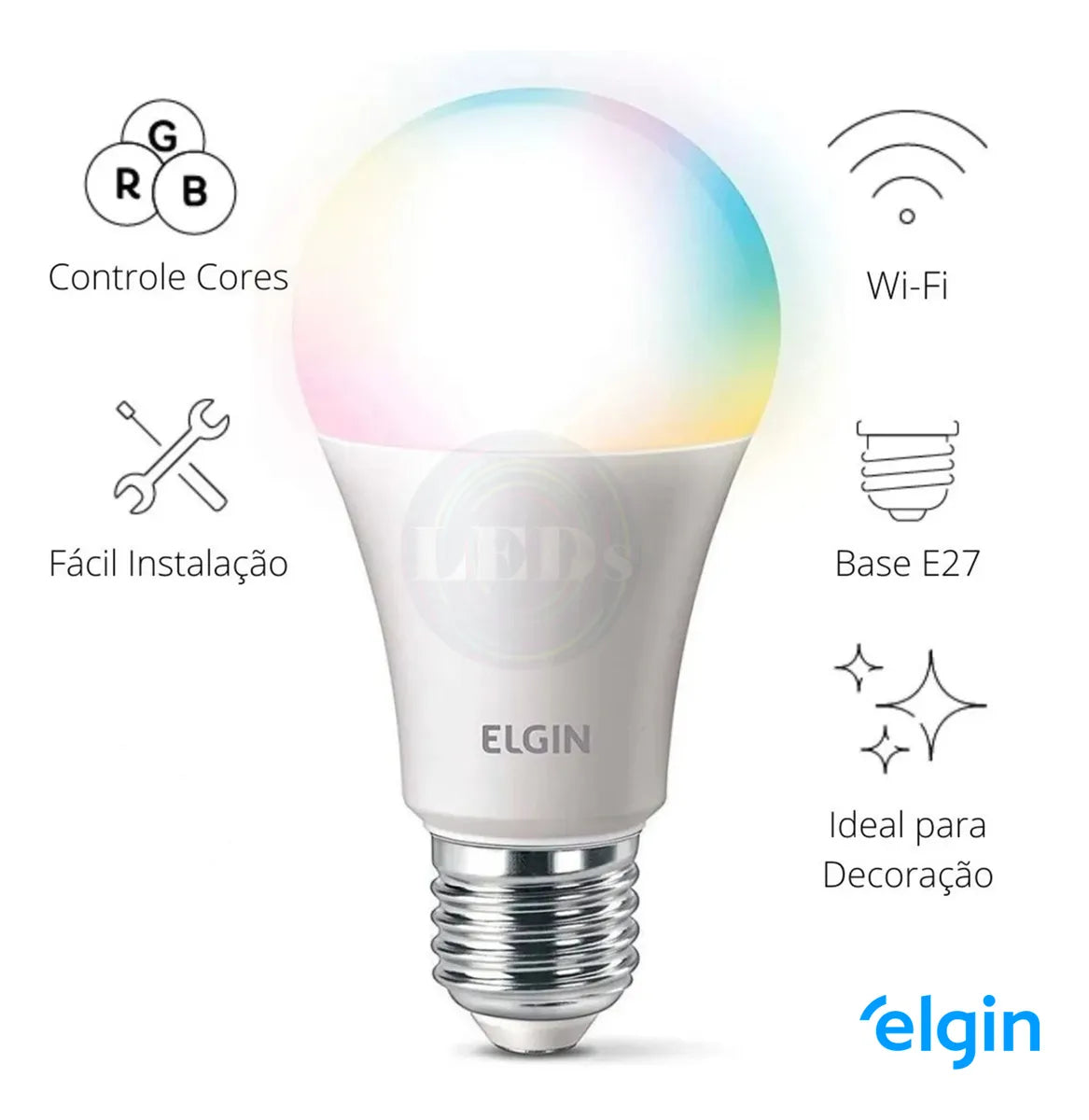 Lâmpada Smart LED RGB 15W Elgin Wi-Fi – Compatível com Alexa e Google | Controle por App