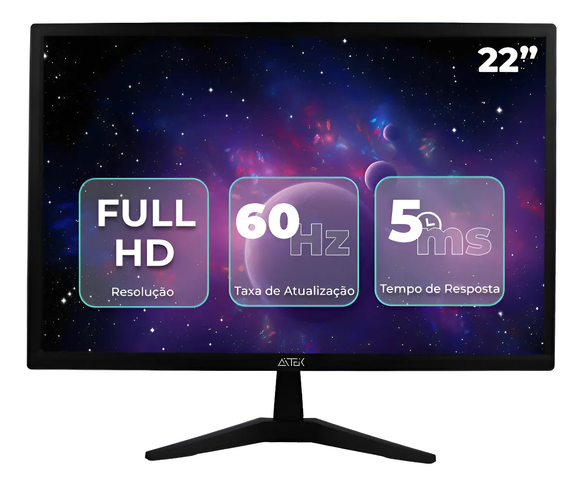 Monitor 22 Polegadas LED Full HD 1080p 5ms 60Hz HDMI VGA – Ideal para Projetos Arcade, PC e Consoles | Aitek AMO-1022LITE