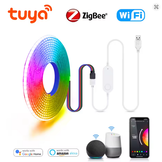 LED COB RGB Inteligente USB 5V – WiFi/Zigbee, Compatível com Tuya, Alexa e Google Home