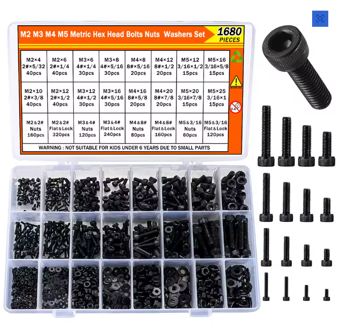 Kit de Parafusos Métricos M2 M3 M4 M5 – 1680 Unidades | Aço Liga Premium
