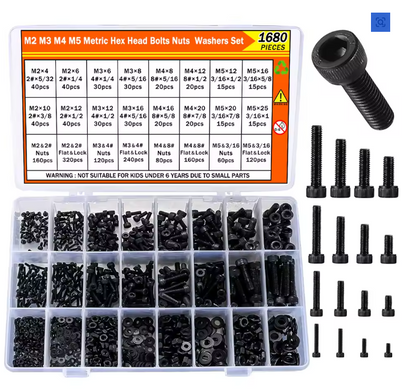 Kit de Parafusos Métricos M2 M3 M4 M5 – 1680 Unidades | Aço Liga Premium