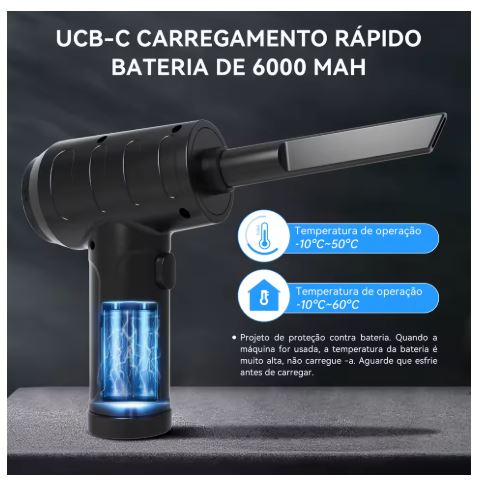 Soprador de Ar Comprimido 2 em 1 Sem Fio – 55000 RPM com Função de Sucção