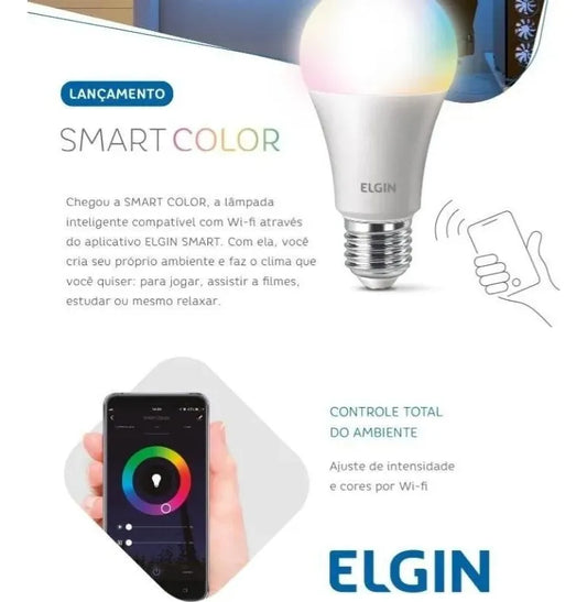 Lâmpada Smart RGB Wi-Fi Elgin 10W – E27 | Para Arcade e Casa