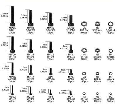 Kit de Parafusos Métricos M2 M3 M4 M5 – 1680 Unidades | Aço Liga Premium