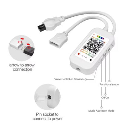 Controlador RGB 4 Pinos Bluetooth 12V/24V para Fita LED | App + Controle Remoto