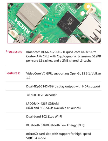 Raspberry Pi 5 Oficial – Placa ARM Cortex-A76 2.4GHz com 4GB ou 8GB RAM, Dual 4K, GPU VideoCore VII, PCIe e USB 3.0