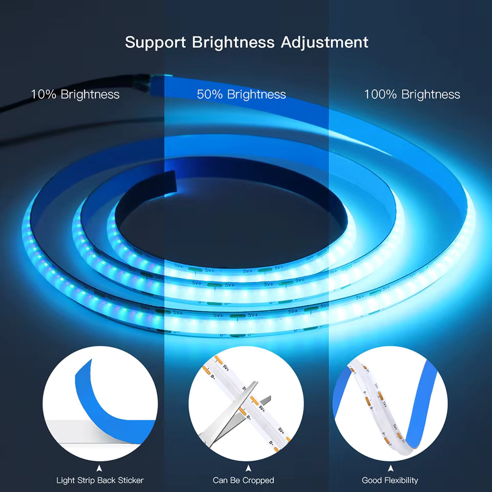 LED COB RGB Inteligente USB 5V – WiFi/Zigbee, Compatível com Tuya, Alexa e Google Home