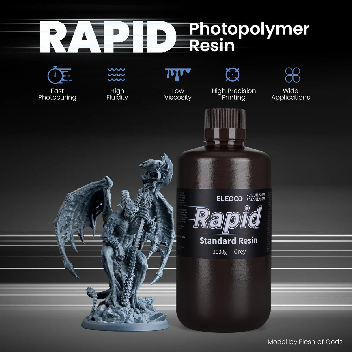 Resina Fotopolímero Rapid Standard ELEGOO - Cinza - 1Kg