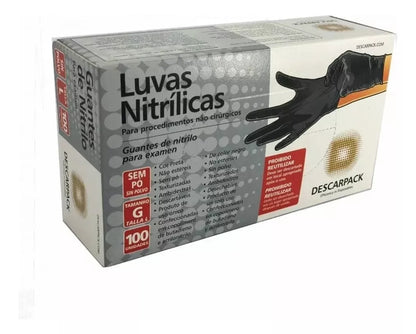 Luva Nitrílica Preta Sem Pó Descarpack – Caixa com 100 Unidades