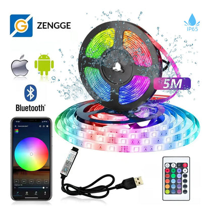 Fita LED 5050 RGB 5m 16 Cores IP65 com Bluetooth – Controle via APP