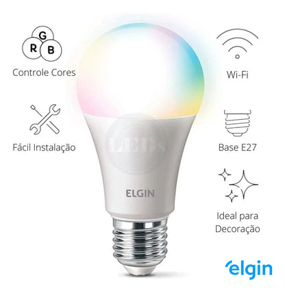 Lâmpada Smart LED RGB 15W Elgin Wi-Fi – Compatível com Alexa e Google | Controle por App