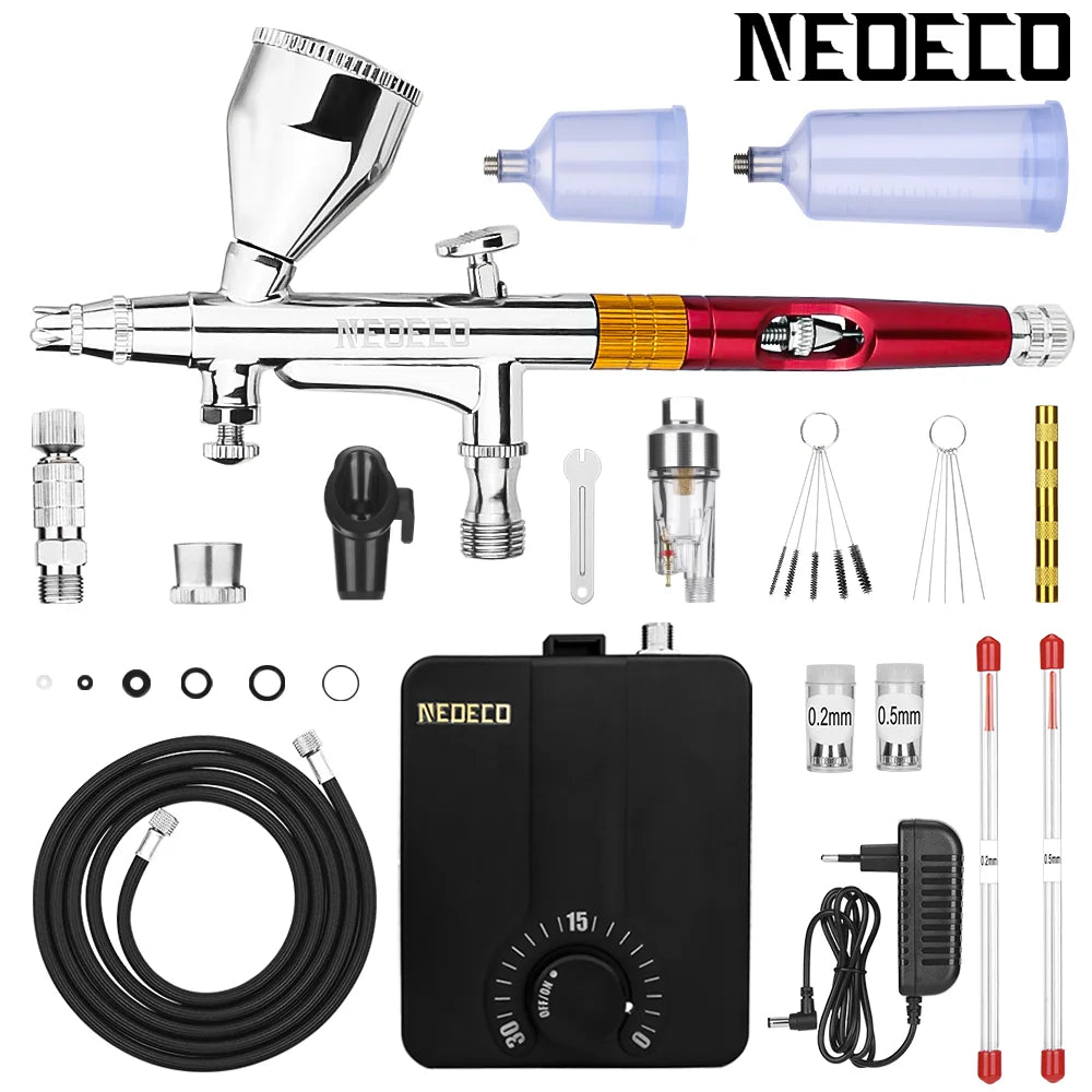 Aerógrafo de Dupla Ação com Compressor 30 PSI – Kit Completo Profissional para Pintura
