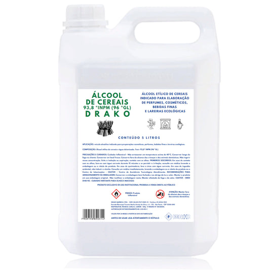 Álcool de Cereais 96ºGL Puro 5 Litros - Ideal para Cosméticos, Perfumes e Lareiras